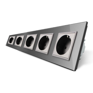 Розетка пятиместная с заземлением Livolo серый стекло (VL-C7C5EU-15)