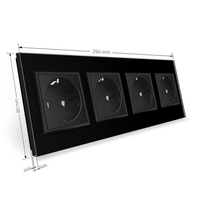 Розетка четырехместная с заземлением Livolo черный стекло (VL-C7C4EU-12)