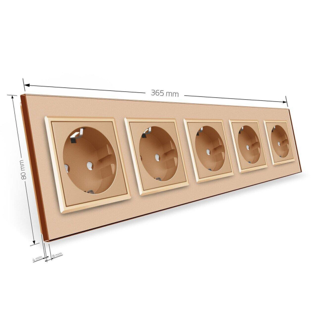 Розетка пятиместная с заземлением Livolo золото стекло (VL-C7C5EU-13)