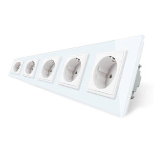 Розетка пятиместная с заземлением Livolo белый стекло (VL-C7C5EU-11)