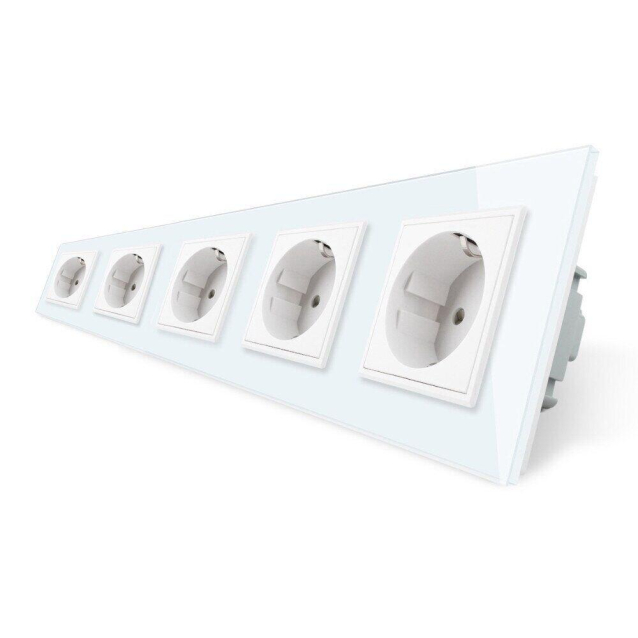 Розетка пятиместная с заземлением Livolo белый стекло (VL-C7C5EU-11)