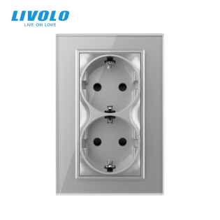 Розетка двойная с заземлением Livolo серый стекло (VL-C7CTF16A.TF16A-IP)