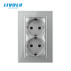 Розетка двойная с заземлением Livolo серый стекло (VL-C7CTF16A.TF16A-IP)
