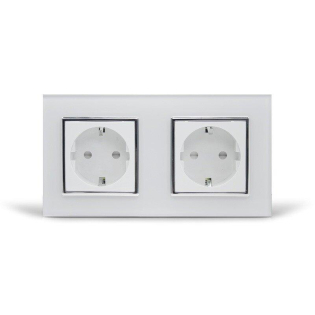 Розетка двойная с заземлением Livolo белый хром стекло (VL-C7C2EU-11C)