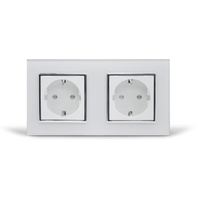 Розетка двойная с заземлением Livolo белый хром стекло (VL-C7C2EU-11C)