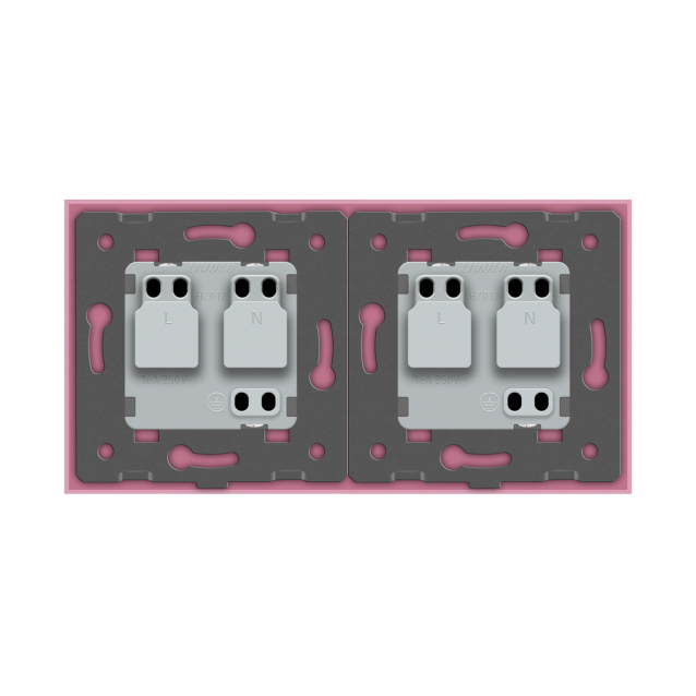 Розетка двойная с заземлением Livolo розовый стекло (VL-C7C2EU-17)
