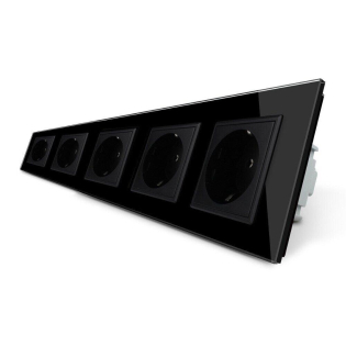 Розетка пятиместная с заземлением Livolo черный стекло (VL-C7C5EU-12)