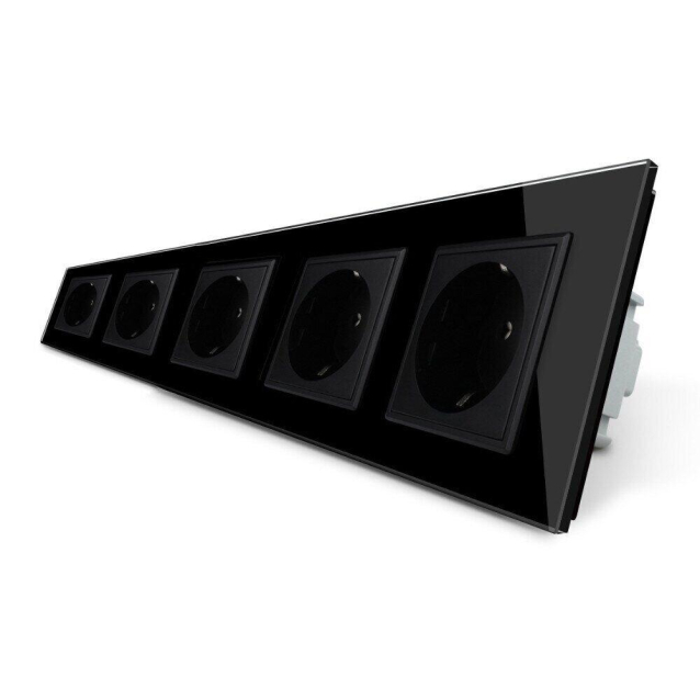 Розетка пятиместная с заземлением Livolo черный стекло (VL-C7C5EU-12)