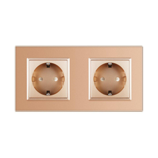 Розетка двойная с заземлением Livolo золото стекло (VL-C7C2EU-13)