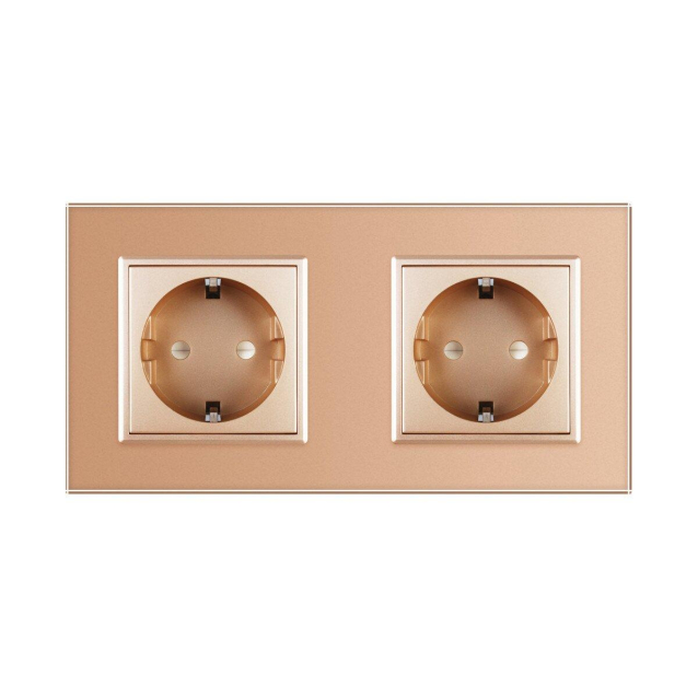 Розетка двойная с заземлением Livolo золото стекло (VL-C7C2EU-13)