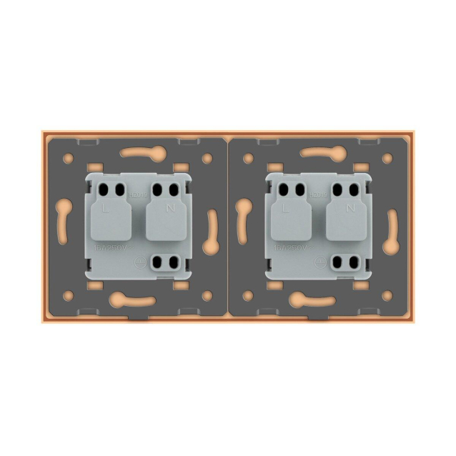 Розетка двойная с заземлением Livolo золото стекло (VL-C7C2EU-13)