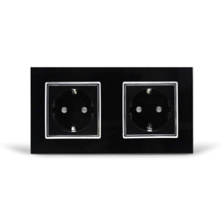 Розетка двойная с заземлением Livolo черный хром стекло (VL-C7C2EU-11C)