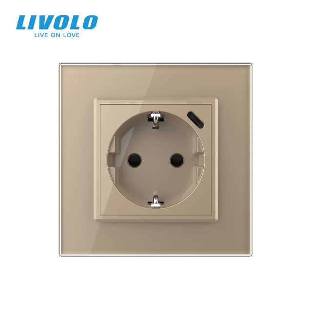Электрическая розетка с портом USB-C Livolo золотой (VL-C7CTF16A.UC18W-2AP)