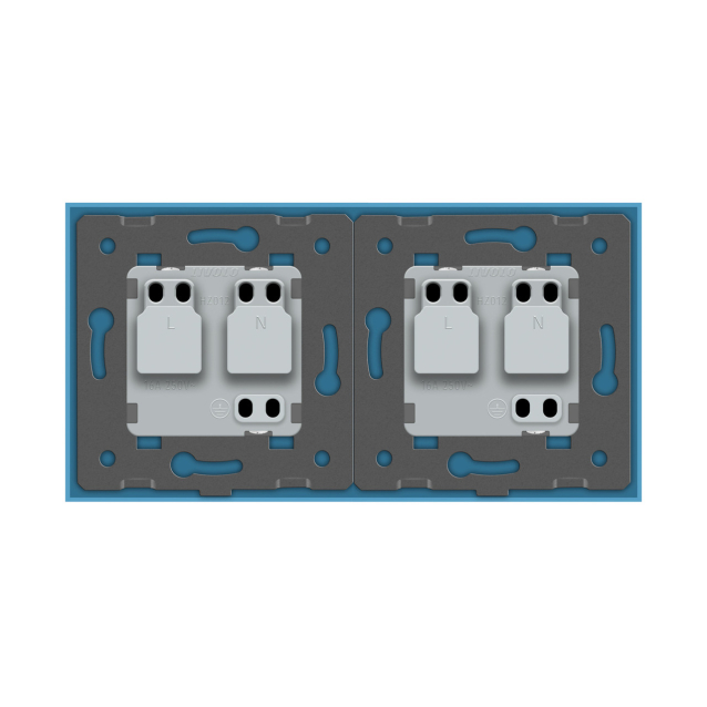 Розетка двойная с заземлением Livolo голубой стекло (VL-C7C2EU-19)