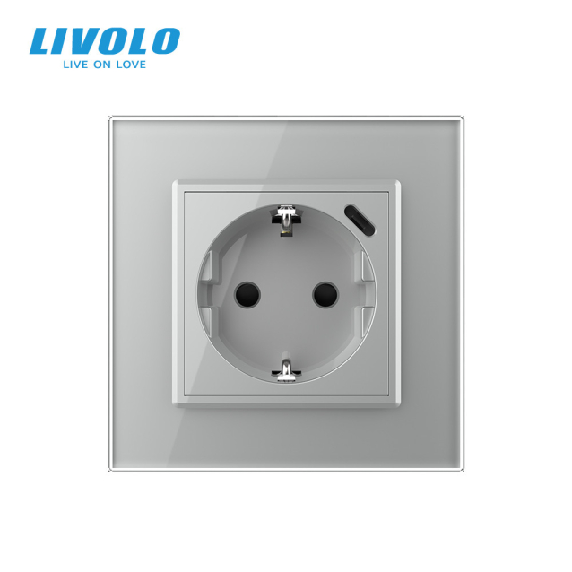 Электрическая розетка с портом USB-C Livolo серый (VL-C7CTF16A.UC18W-2IP)