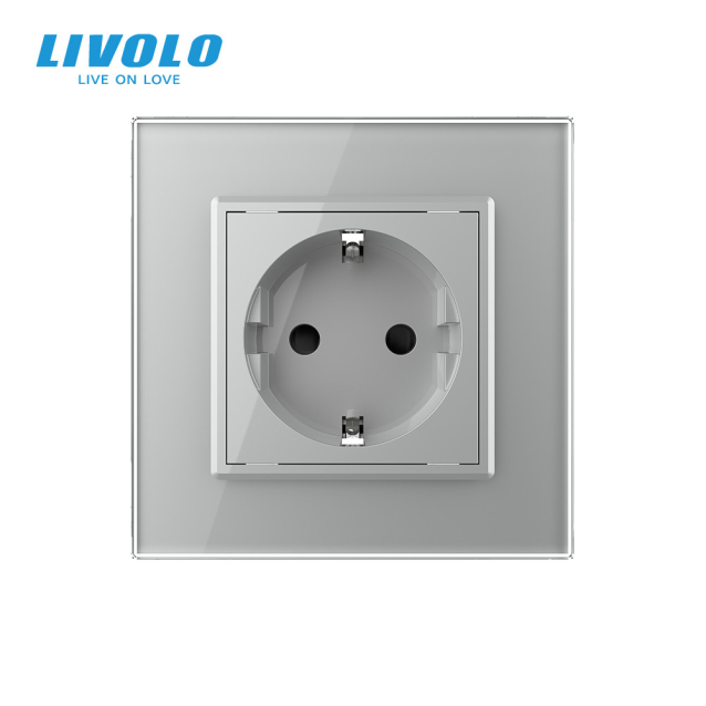 Розетка с самозажимными клеммами Livolo серый стекло (VL-C7FCTC16A-2IPS01)