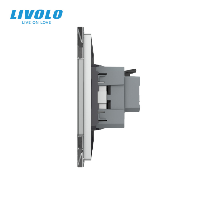 Розетка с самозажимными клеммами Livolo серый стекло (VL-C7FCTC16A-2IPS01)