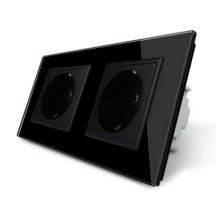 Розетка двойная с заземлением Livolo черный стекло (VL-C7C2EU-12)