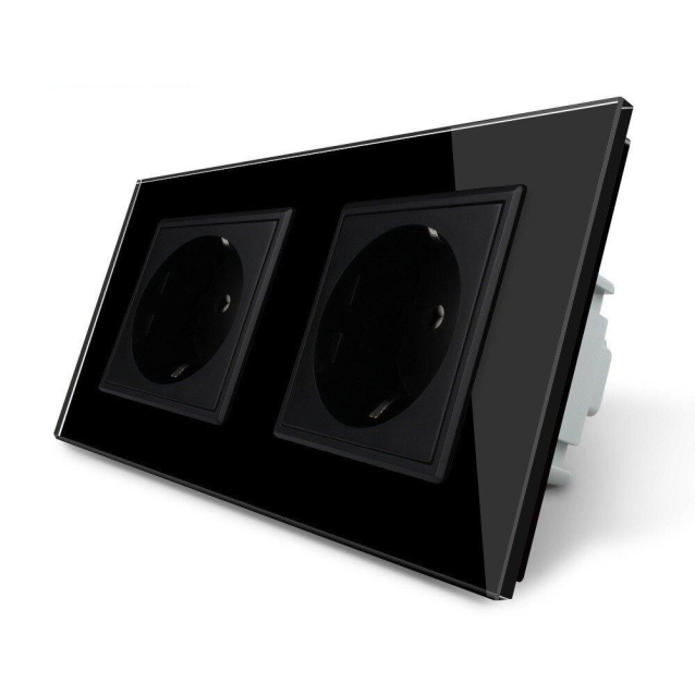 Розетка двойная с заземлением Livolo черный стекло (VL-C7C2EU-12)