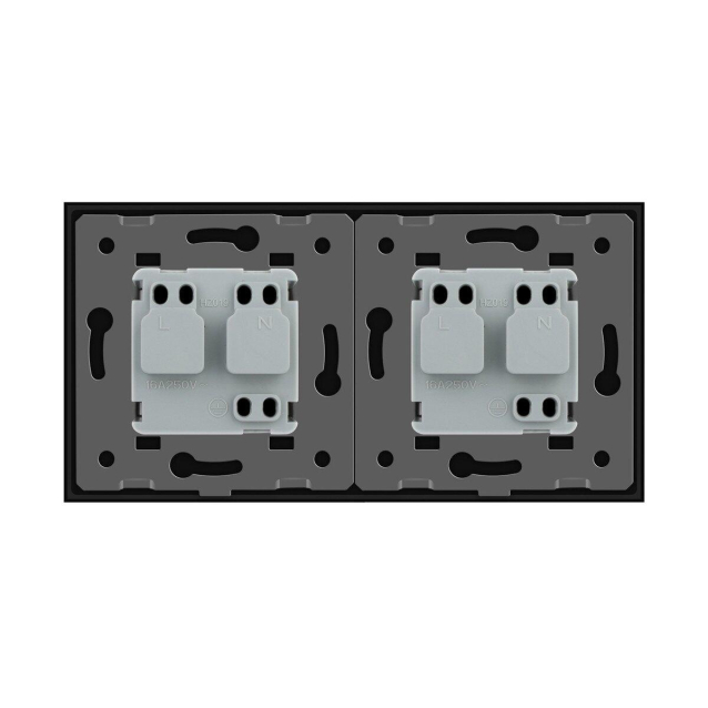 Розетка двойная с заземлением Livolo черный стекло (VL-C7C2EU-12)