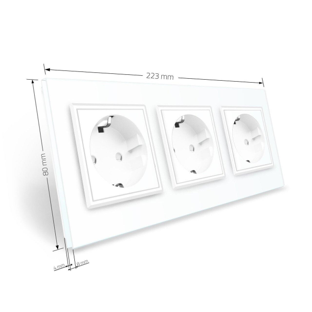 Розетка тройная с заземлением Livolo белый стекло (VL-C7C3EU-11)