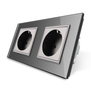 Розетка двойная с заземлением Livolo серый стекло (VL-C7C2EU-15)