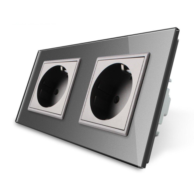 Розетка двойная с заземлением Livolo серый стекло (VL-C7C2EU-15)
