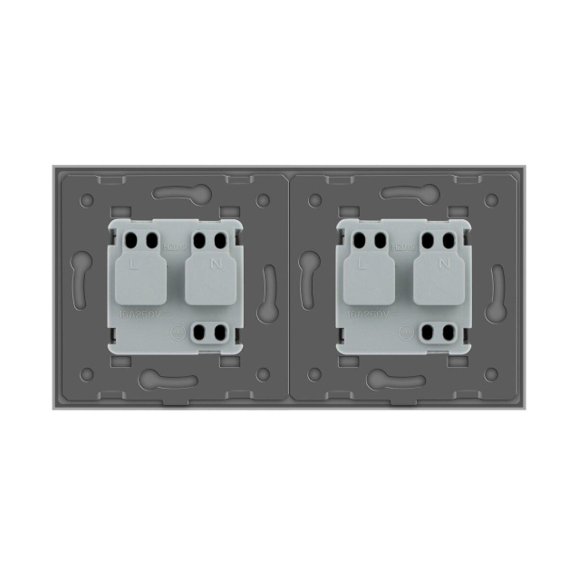 Розетка двойная с заземлением Livolo серый стекло (VL-C7C2EU-15)