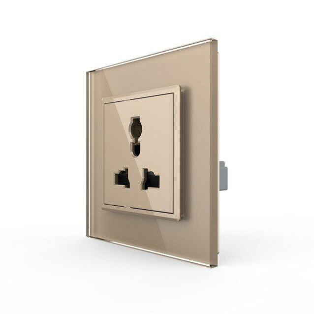 Розетка универсальная 13 стандартов в 1 Livolo золото стекло (VL-C7C1C-13)