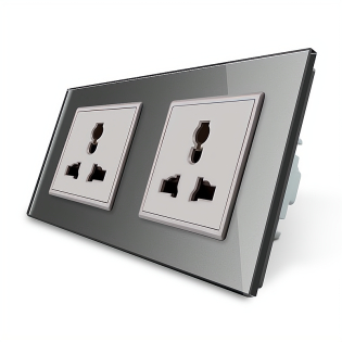 Розетка двухместная универсальная Livolo серый стекло (VL-C7FCT22-4IP)