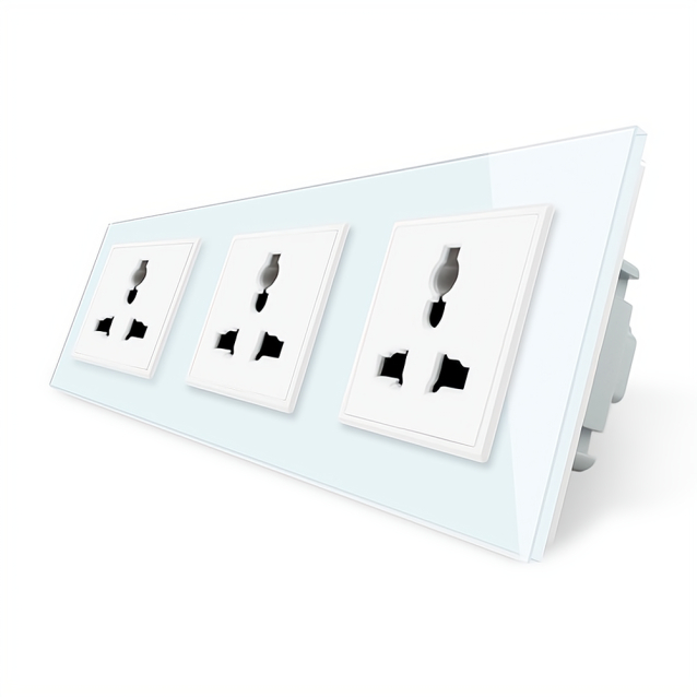 Розетка трехместная универсальная Livolo белый стекло (VL-C7FCT22-6WP)