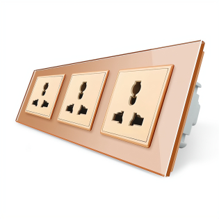 Розетка трехместная универсальная Livolo золотой стекло (VL-C7FCT22-6AP)