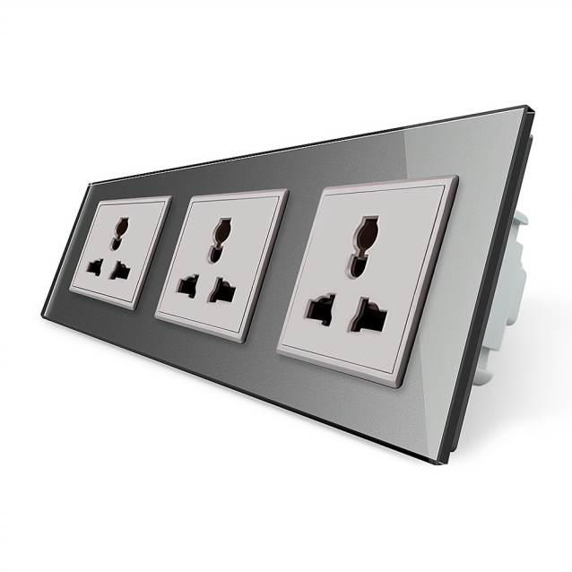 Розетка трехместная универсальная Livolo серый стекло (VL-C7FCT22-6IP)