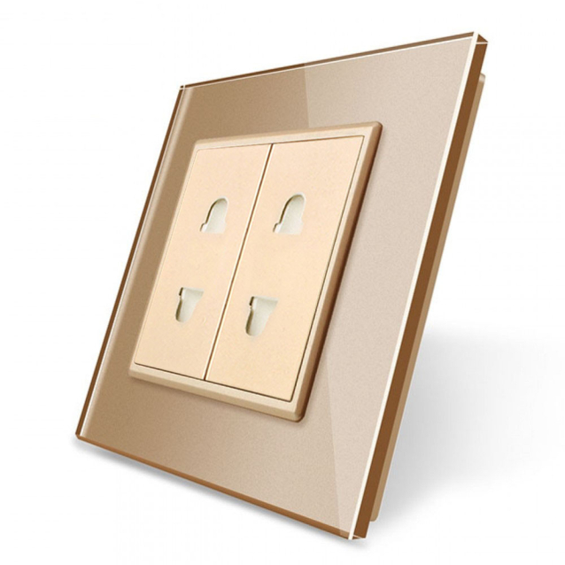 Универсальная двойная розетка 2 стандарта в 1 Livolo золотой (VL-C7C2A-13)