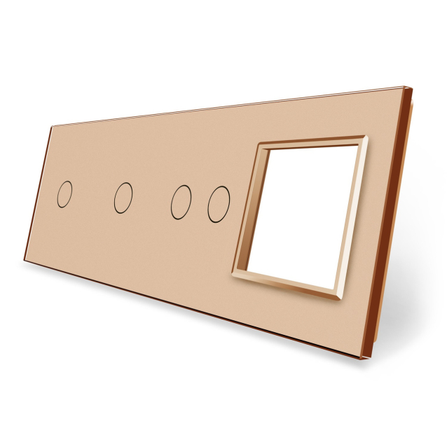 Сенсорная панель выключателя 4 сенсора и розетку (1-1-2-0) Livolo золото стекло (VL-P701/01/02/E-8A)