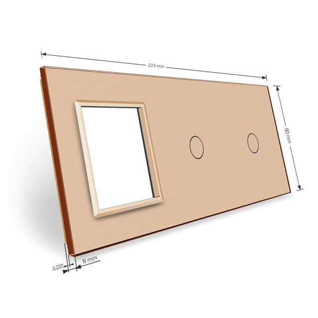 Сенсорная панель комбинированная для выключателя 2 сенсора 1 розетка (1-1-0) Livolo золото стекло