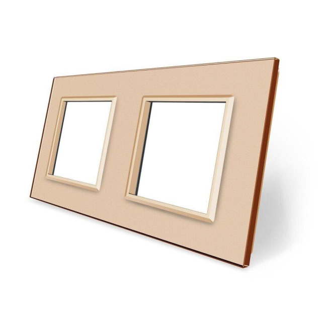 Рамка розетки 2 места Livolo золото стекло (VL-P7E/E-4A)