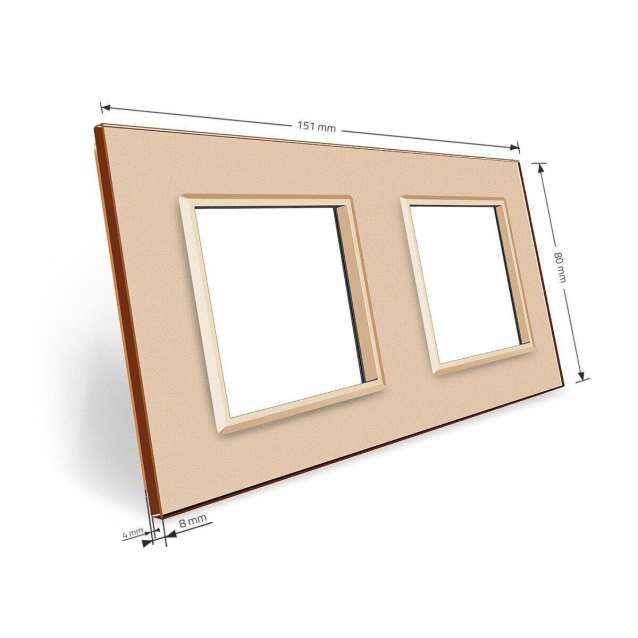 Рамка розетки 2 места Livolo золото стекло (VL-P7E/E-4A)