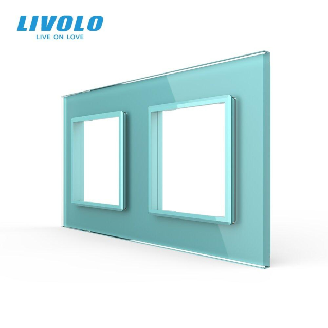 Рамка розетки 2 места Livolo зеленый стекло (C7-SR/SR-18)