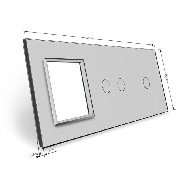 Сенсорная панель комбинированная для выключателя 3 сенсора 1 розетка (1-2-0) Livolo серый стекло