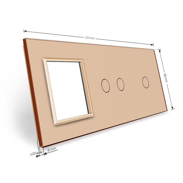 Сенсорная панель комбинированная для выключателя 3 сенсора 1 розетка (1-2-0) Livolo золото стекло