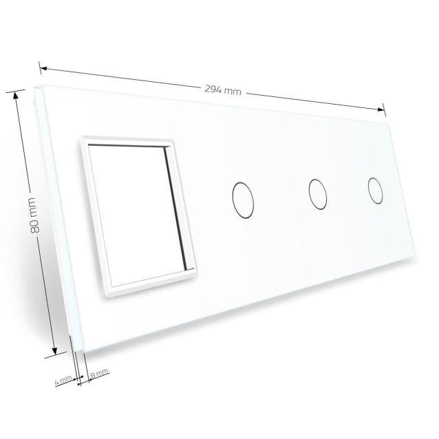 Сенсорная панель комбинированная для выключателя 3 сенсора 1 розетка (1-1-1-0) Livolo белый стекло