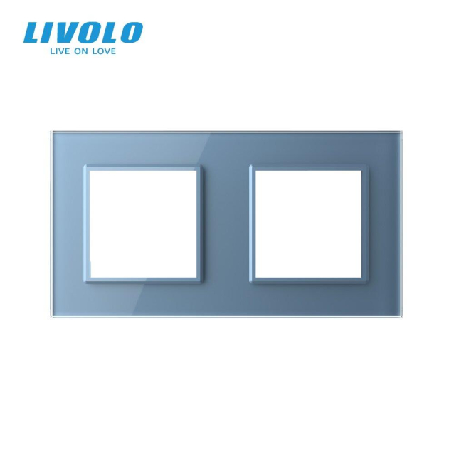 Рамка розетки 2 места Livolo голубой стекло (C7-SR/SR-19)