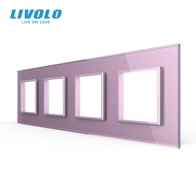 Рамка розетки 4 места Livolo розовый стекло (C7-SR/SR/SR/SR-17)