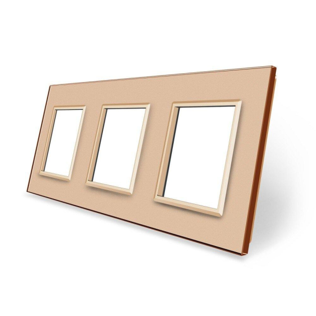 Рамка розетки 3 места Livolo золото стекло (C7-SR/SR/SR-13)