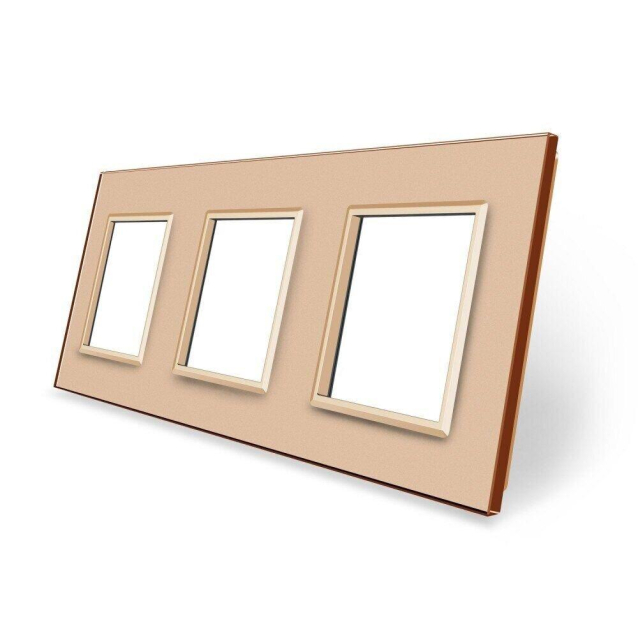 Рамка розетки 3 места Livolo золото стекло (C7-SR/SR/SR-13)