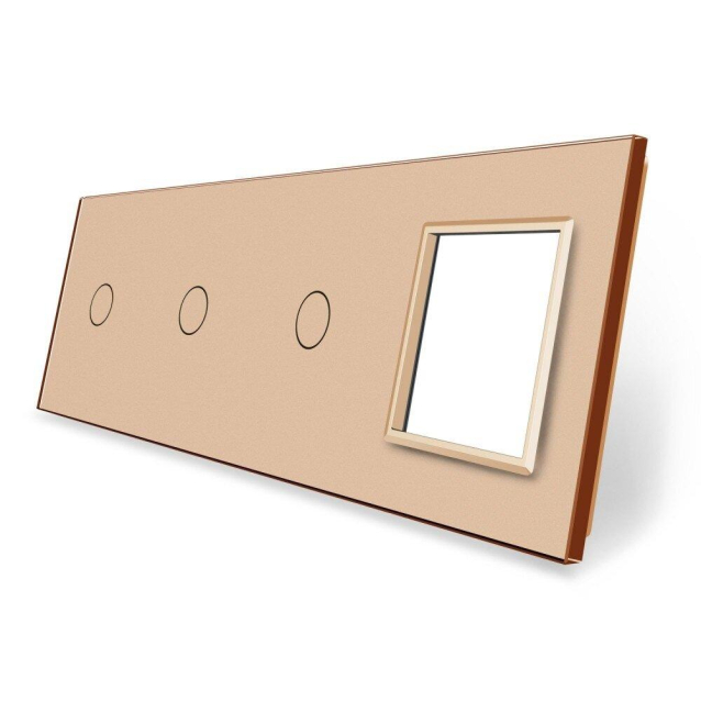 Сенсорная панель комбинированная для выключателя 3 сенсора 1 розетка (1-1-1-0) Livolo золото стекло