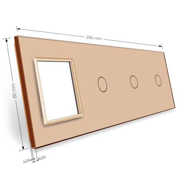 Сенсорная панель комбинированная для выключателя 3 сенсора 1 розетка (1-1-1-0) Livolo золото стекло