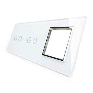 Сенсорная панель комбинированная для выключателя 4 сенсора 1 розетка (2-2-0) Livolo белый хром стекло