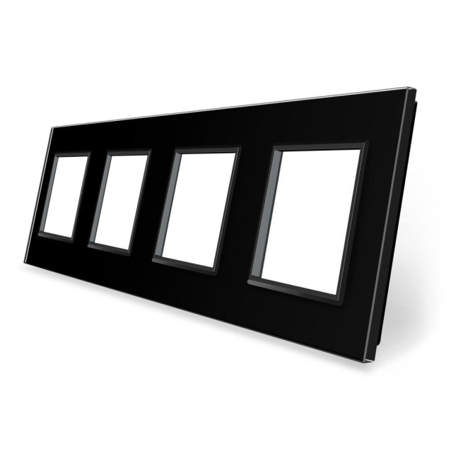 Рамка розетки 4 места Livolo черный стекло (C7-SR/SR/SR/SR-12)